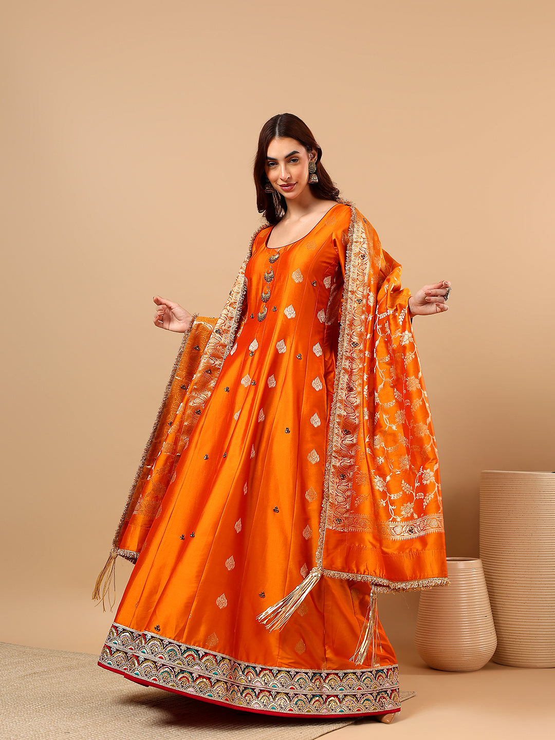 Orange Silk Anarkali