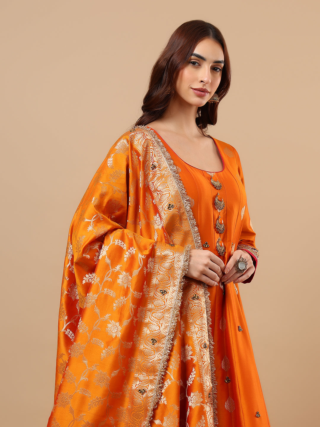 Orange Silk Anarkali