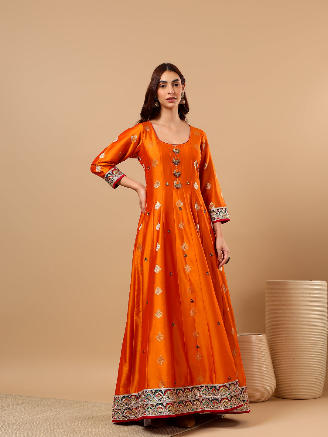 Orange Silk Anarkali