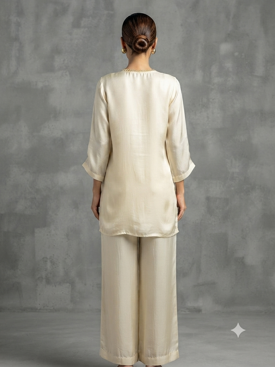 Ivory Hand-Embellished Crepe Cord Set