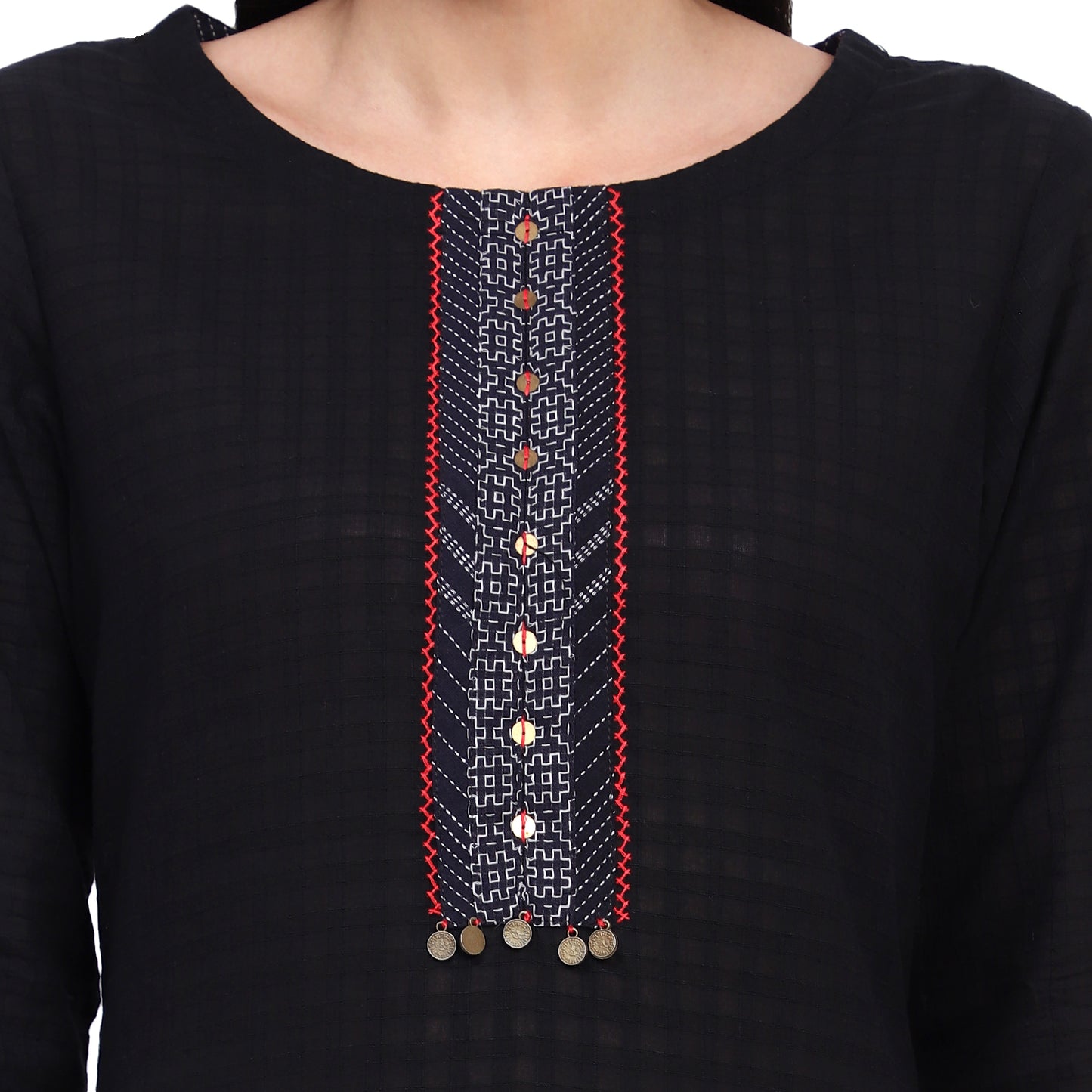 Embroidered Round-Neck A-Line Kurta