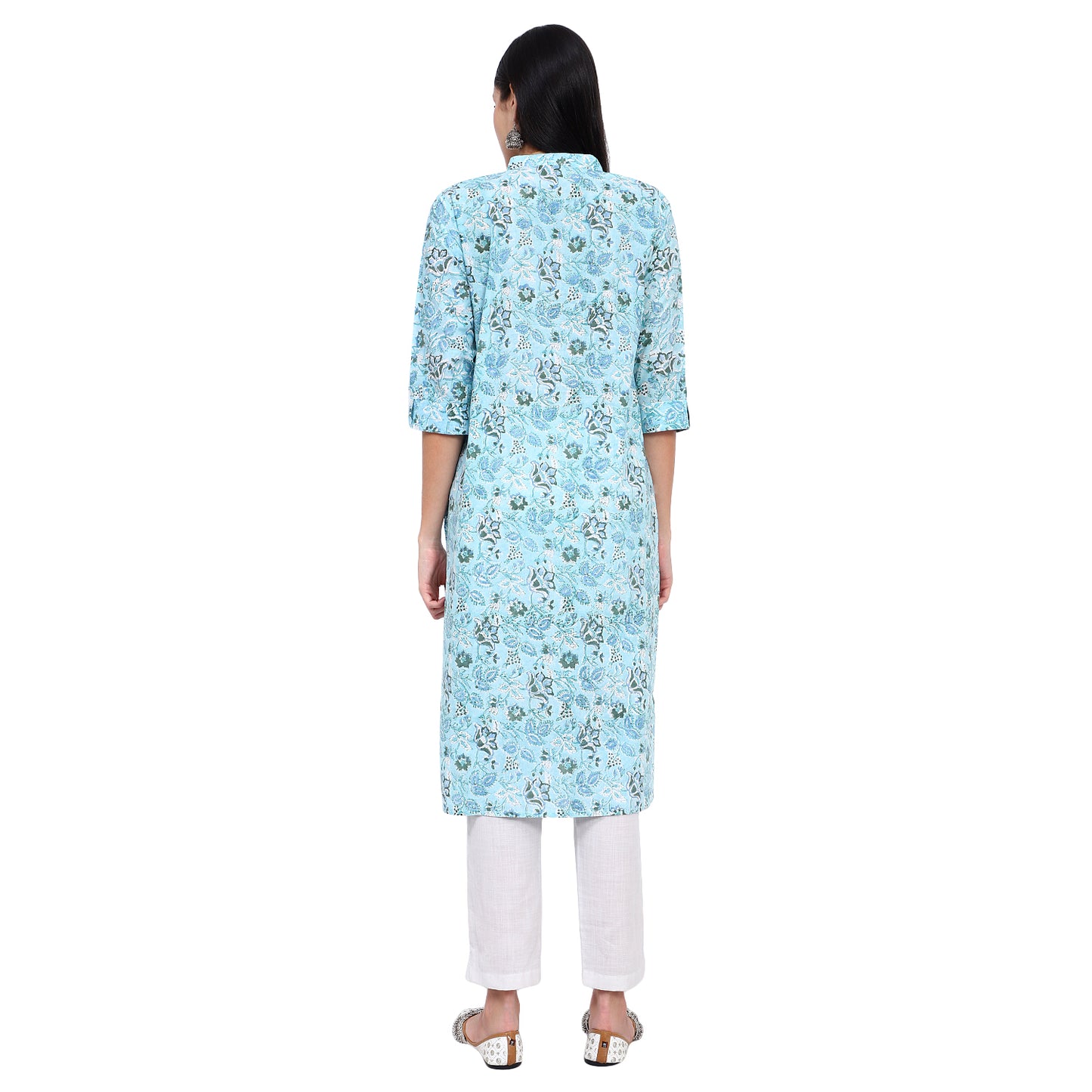 Floral Print straight kurta with mandarin collar