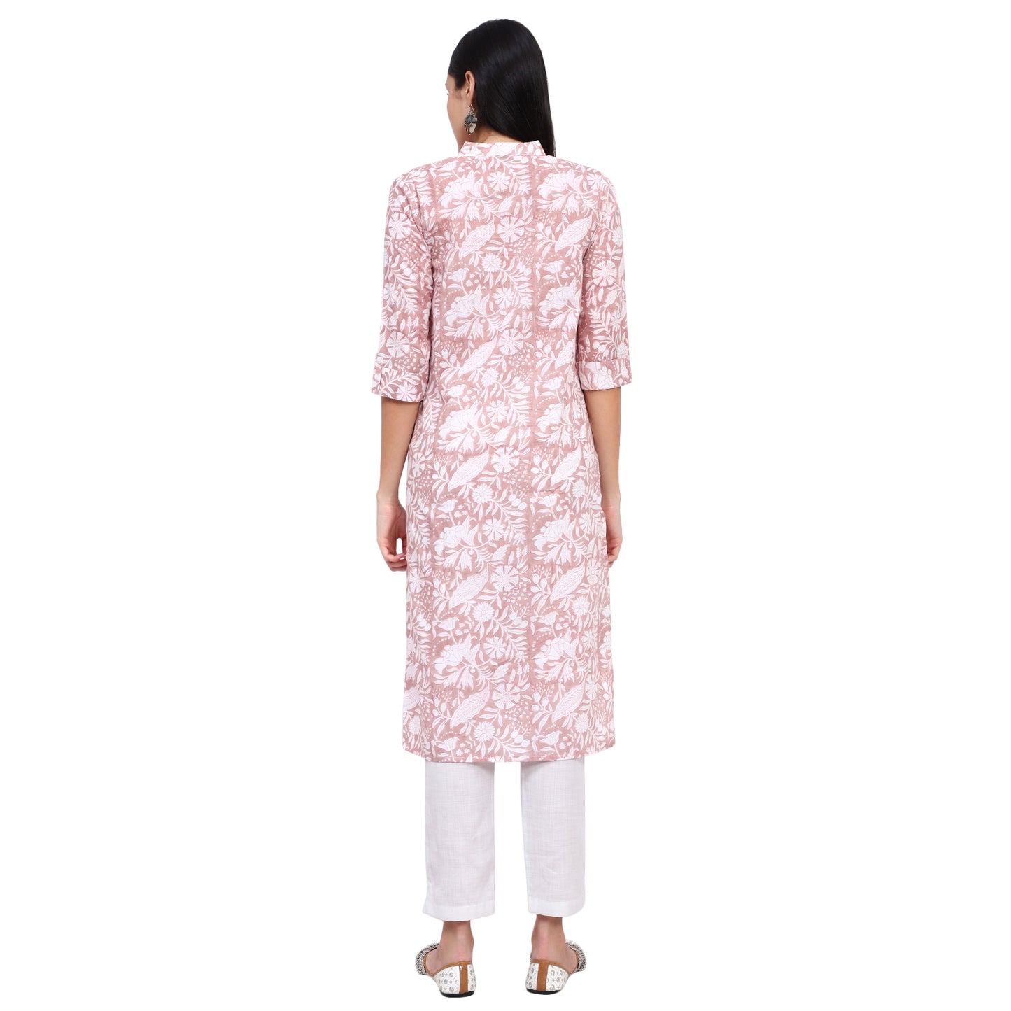 Peach Cotton Printed Kurta