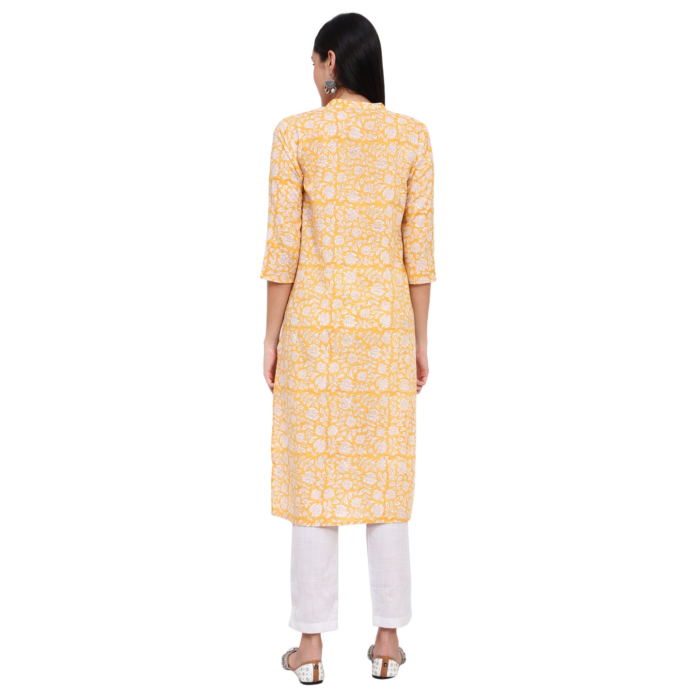 Floral Print Straight Kurta with Mandarin Collar