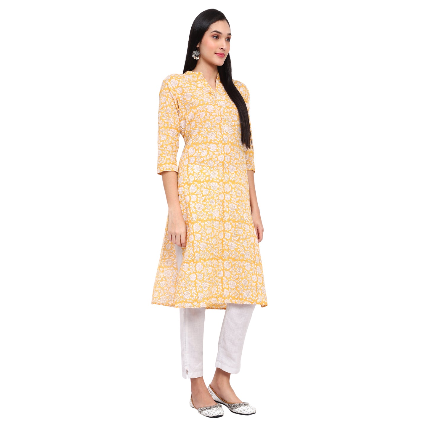Floral Print Straight Kurta with Mandarin Collar