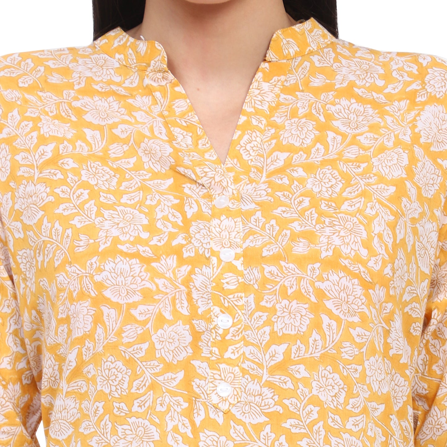 Floral Print Straight Kurta with Mandarin Collar