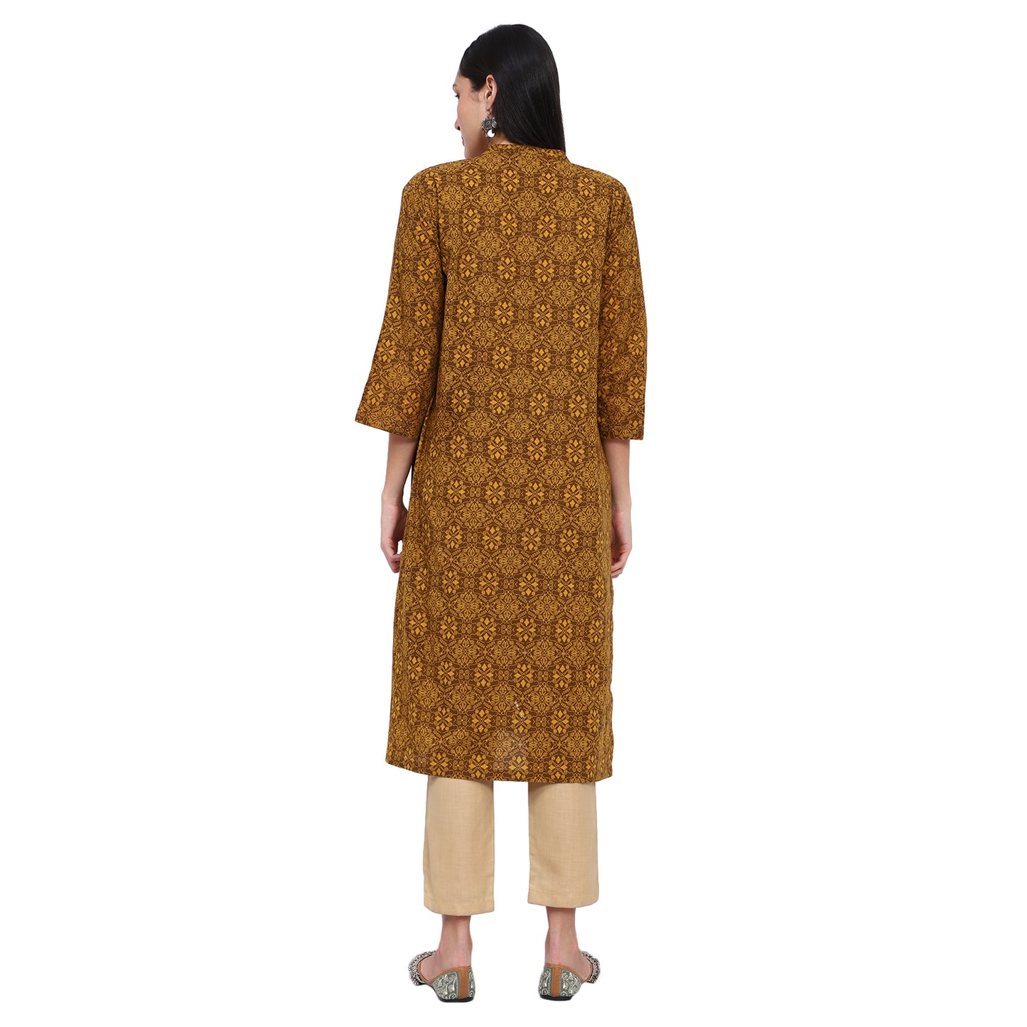 Floral Print Straight Kurta with Mandrian Collar
