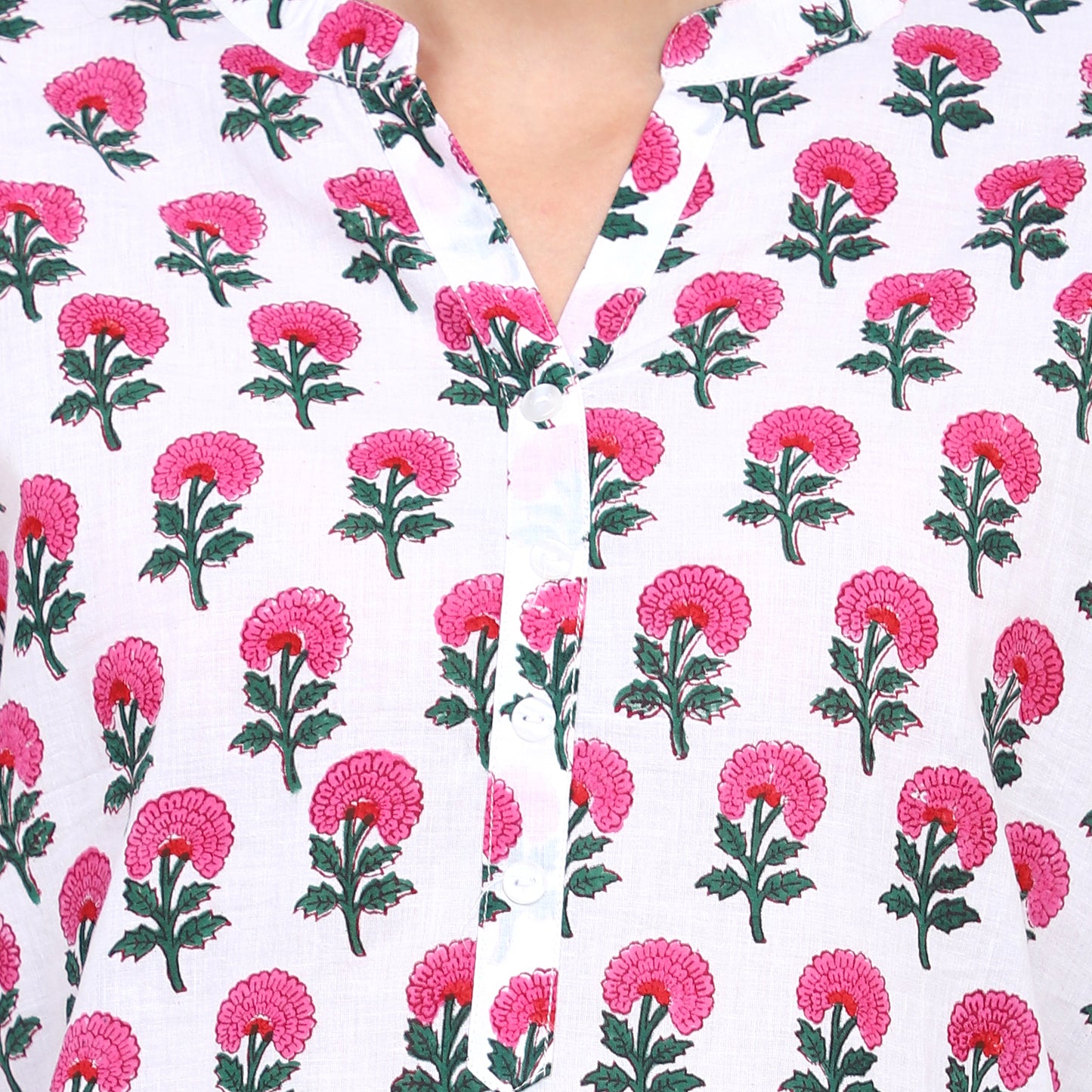 Floral Print Straight Kurta With Mandrin Collar