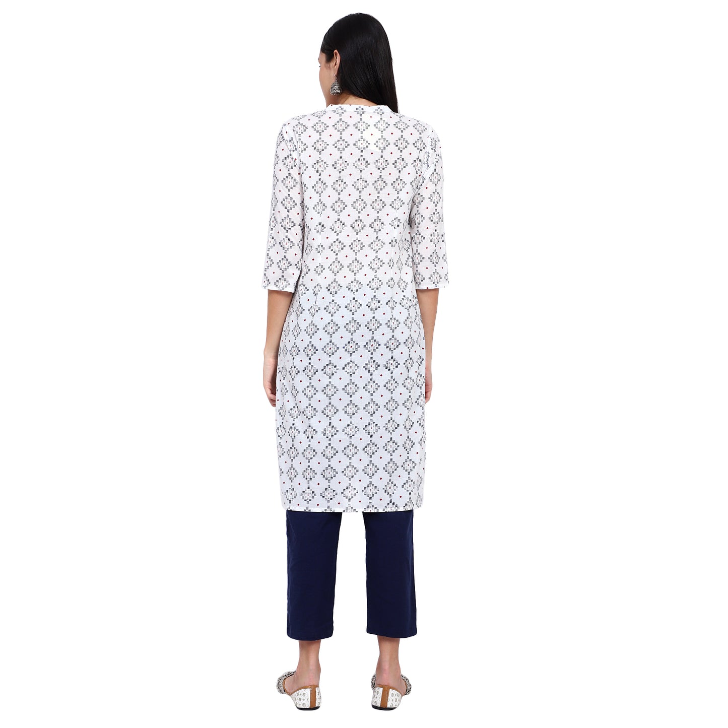 White Geometric Print Cotton Kurta