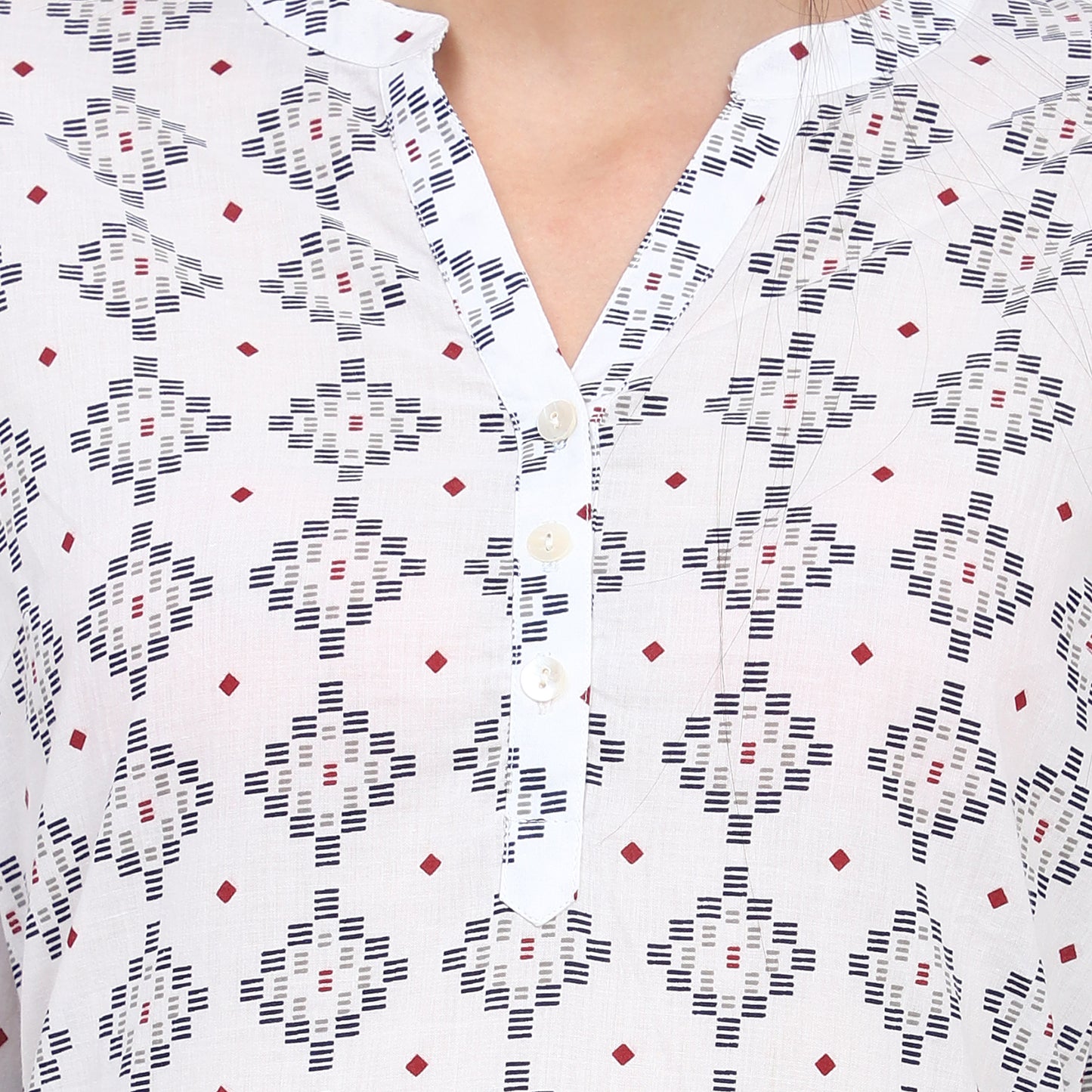 White Geometric Print Cotton Kurta