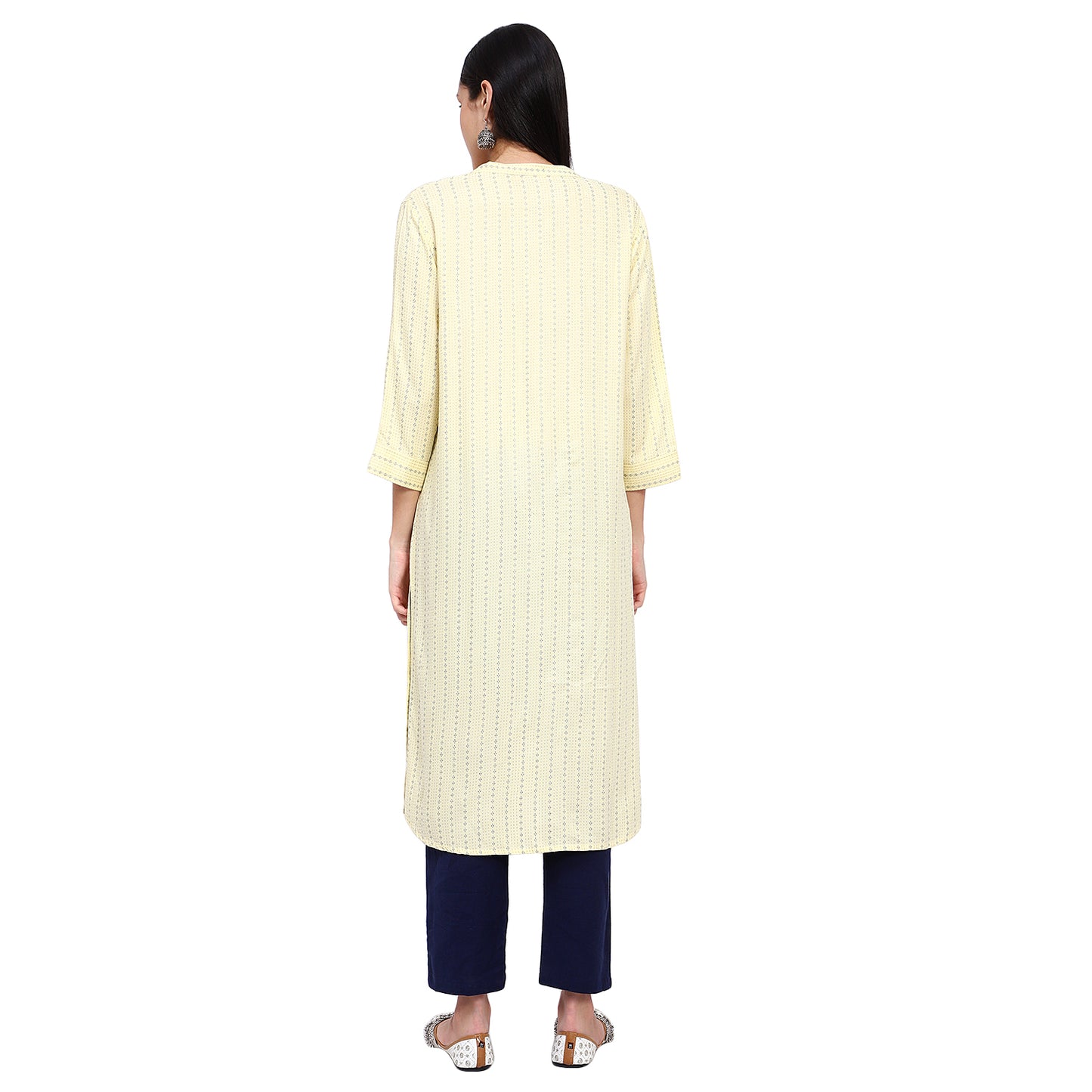 Yellow Geometric Print Straight Kurta