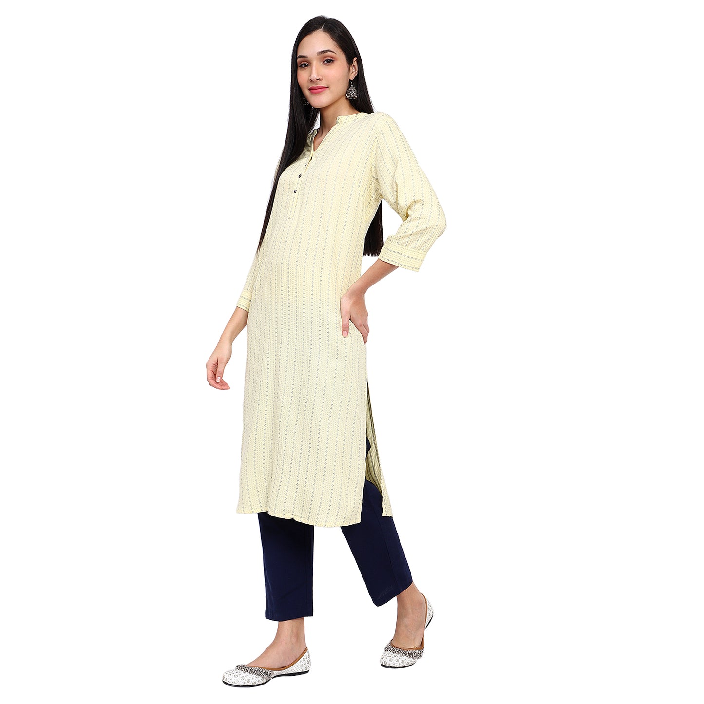 Yellow Geometric Print Straight Kurta