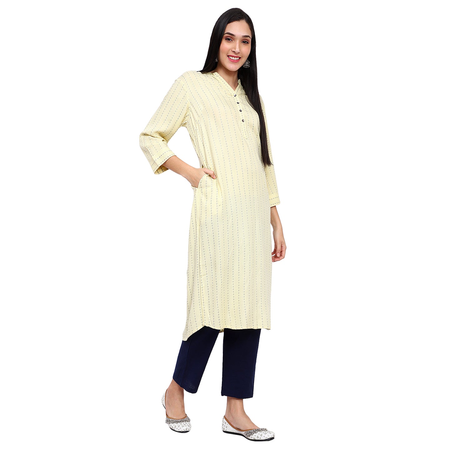 Yellow Geometric Print Straight Kurta