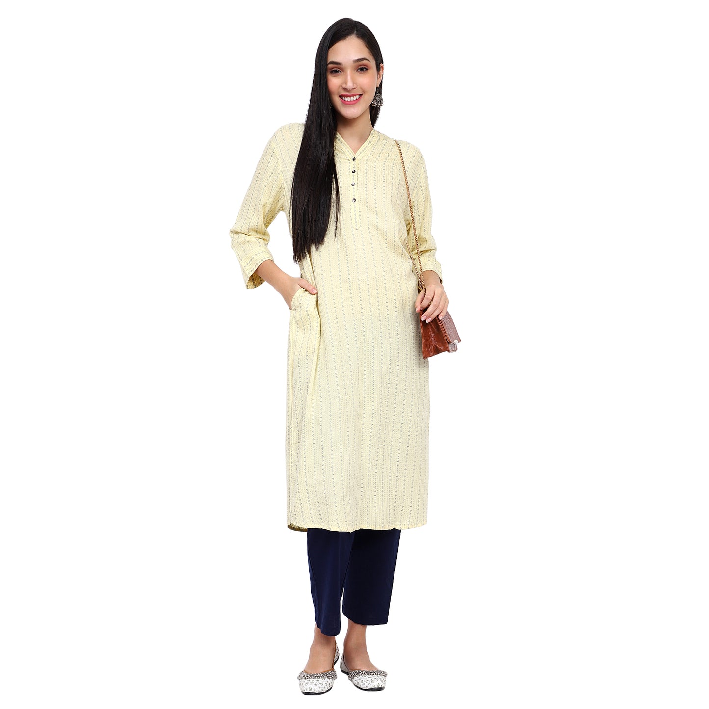Yellow Geometric Print Straight Kurta