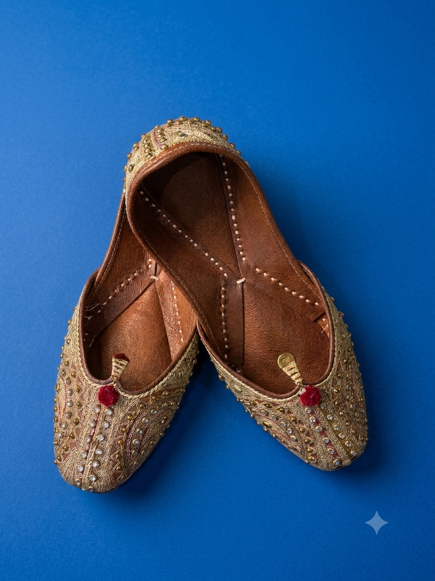 Brown gold zari silver Kundan ghungroo mojri
