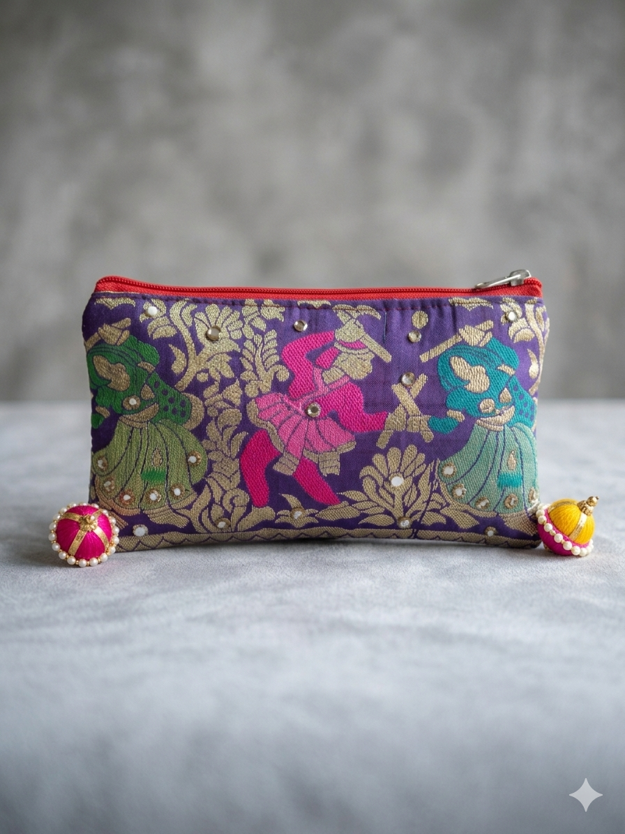Purple Hand Print with Kundan Bag