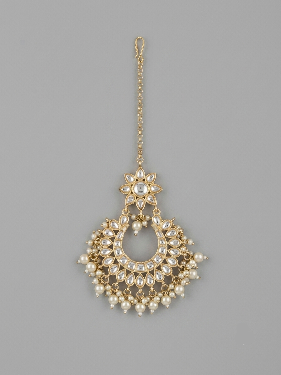 Semi-Precious Kundan Pearl Maang Tikka