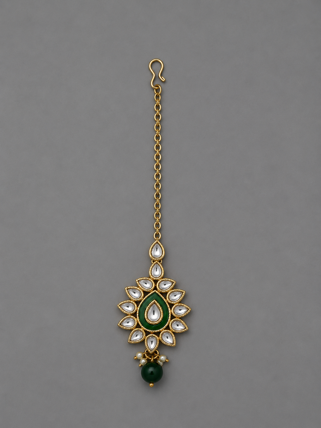 Semi-Precious Emerald Kundan Maang Tikka