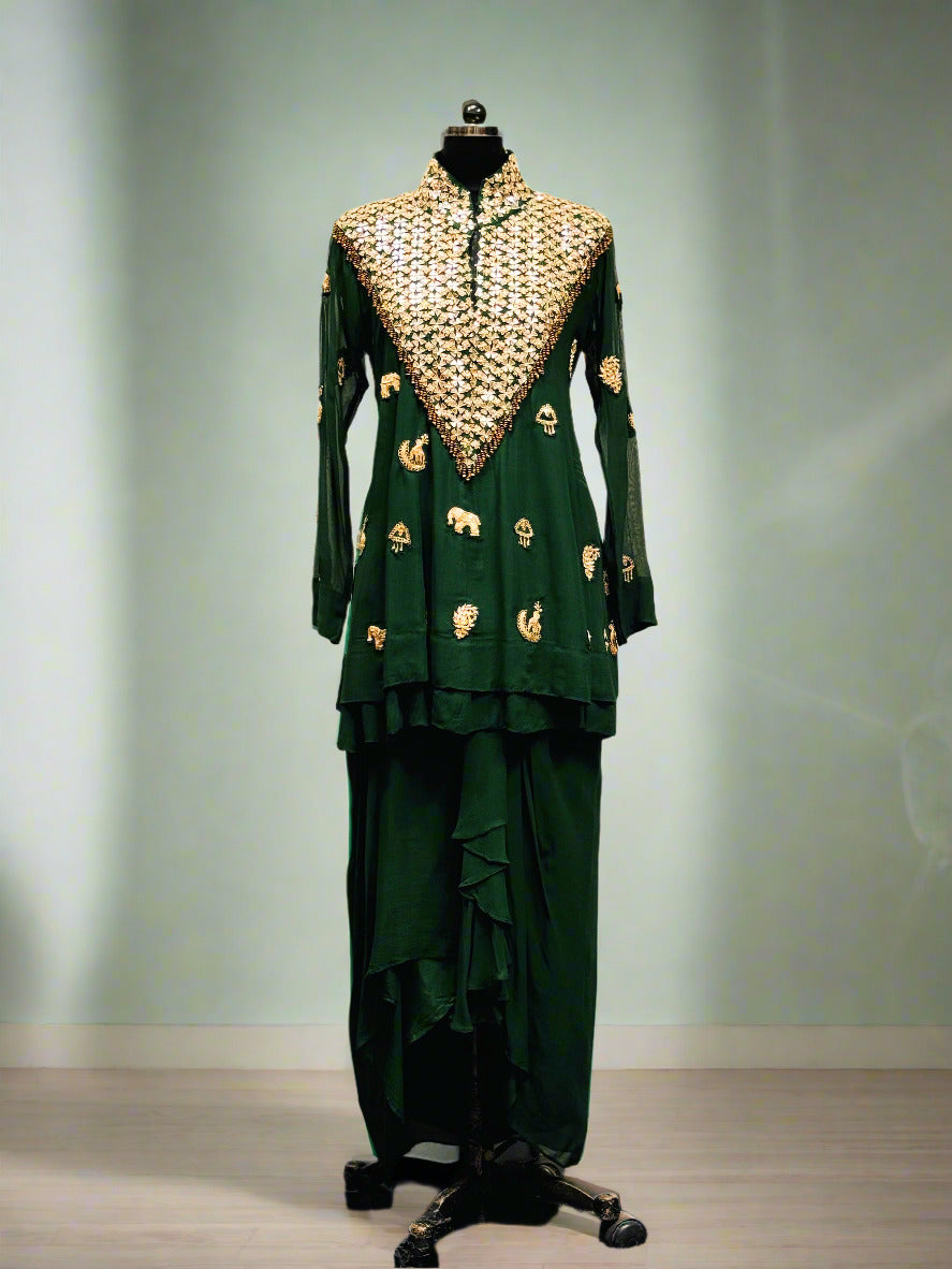 Emerald Green Georgette Gota Patti Cord Set