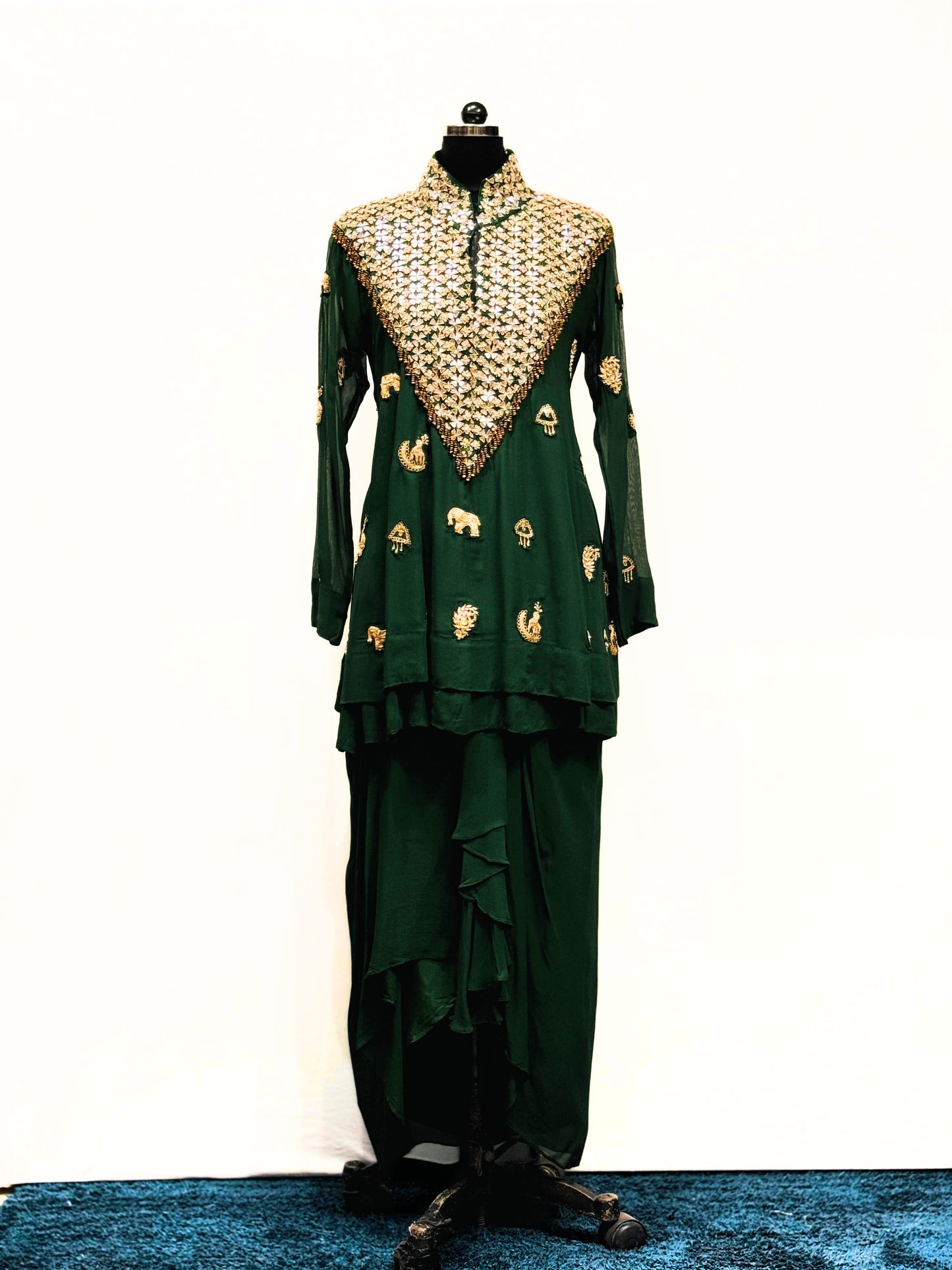 Emerald Green Georgette Gota Patti Cord Set