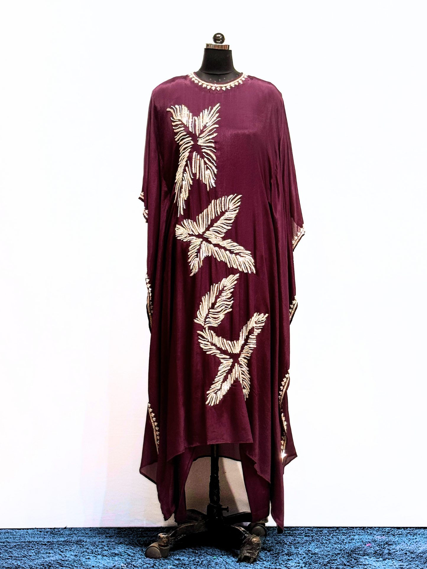 Wine Crepe Kaftan Set