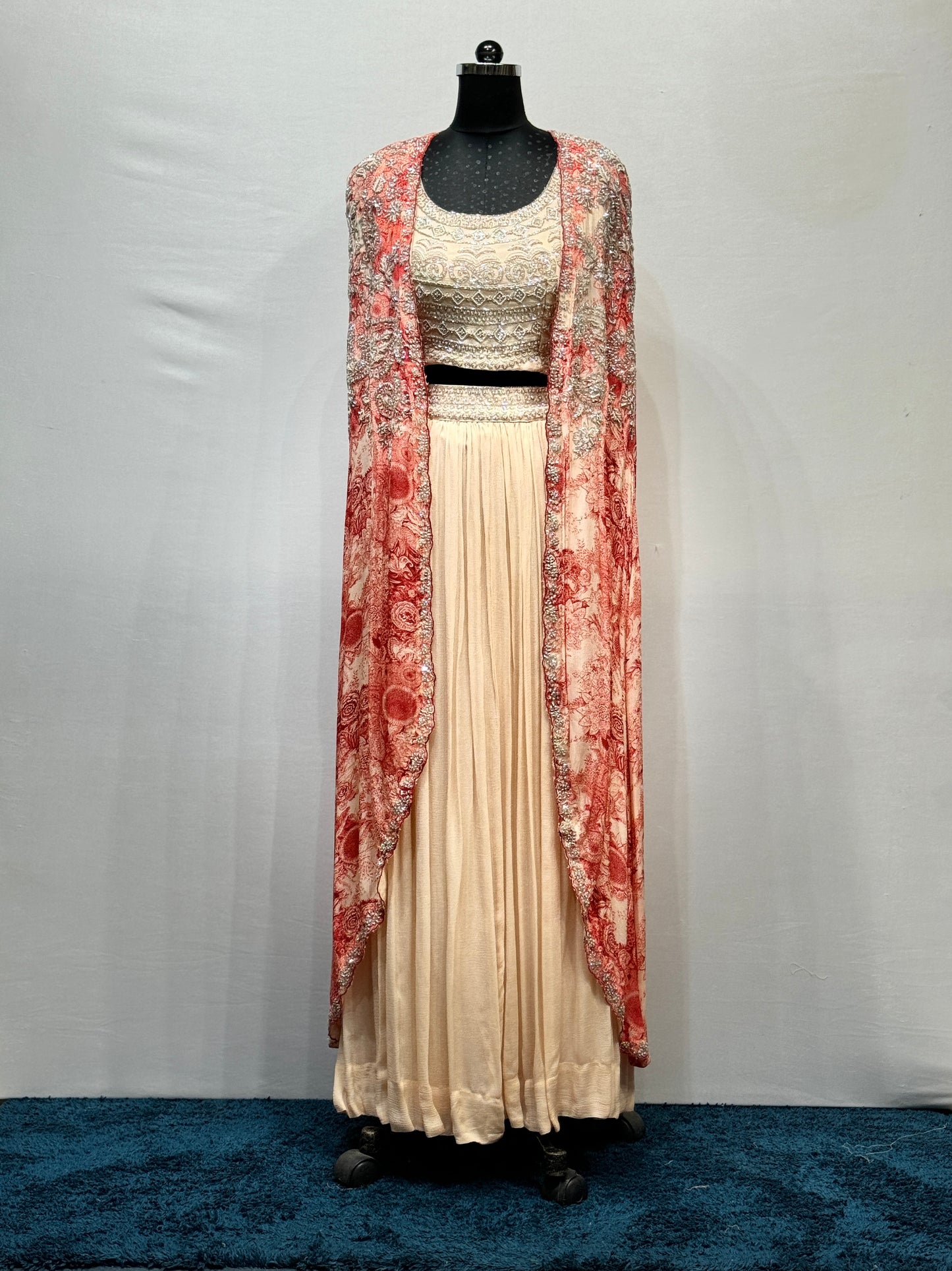 Peach Georgette Hand Embroidered Cape Set