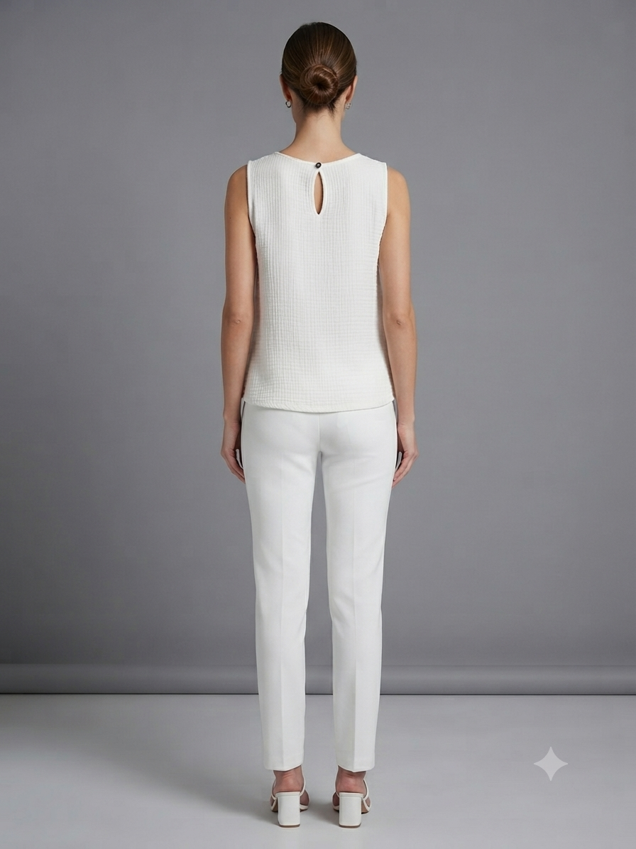 Off-White Crinkled Cotton Sleeveless Shirt