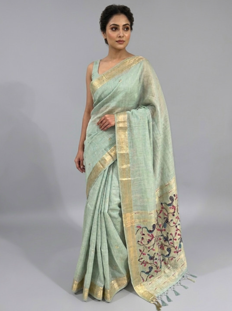 Tissue Linen French-Knots Saree