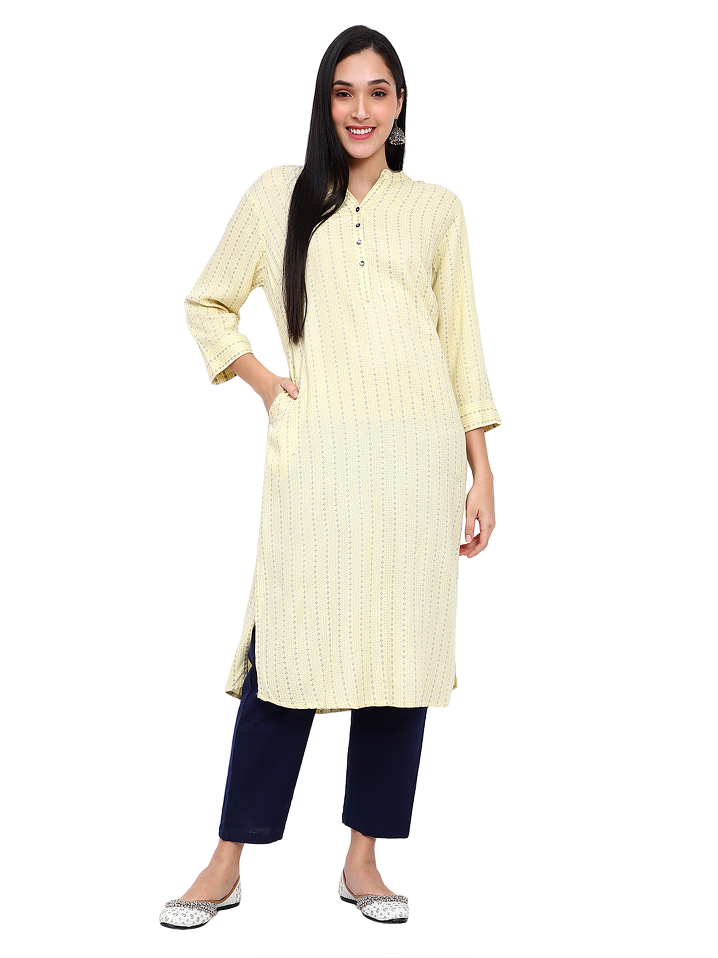Yellow Geometric Print Straight Kurta