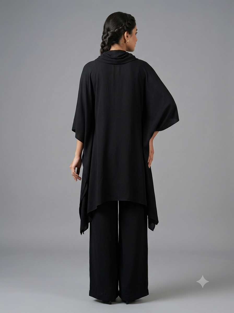 Black Kimono Cord Set with Hand-Thread Work