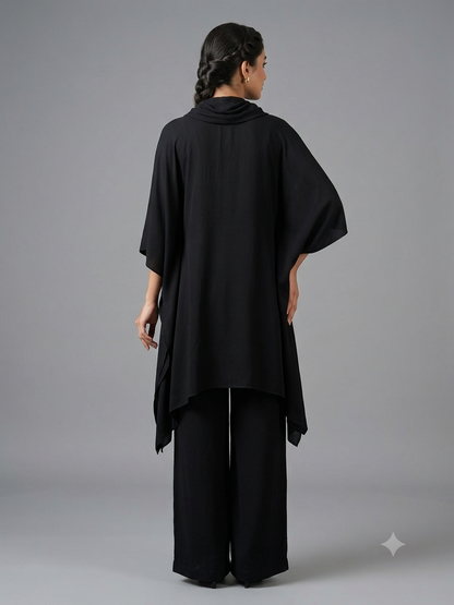 Black Kimono Cord Set with Hand-Thread Work