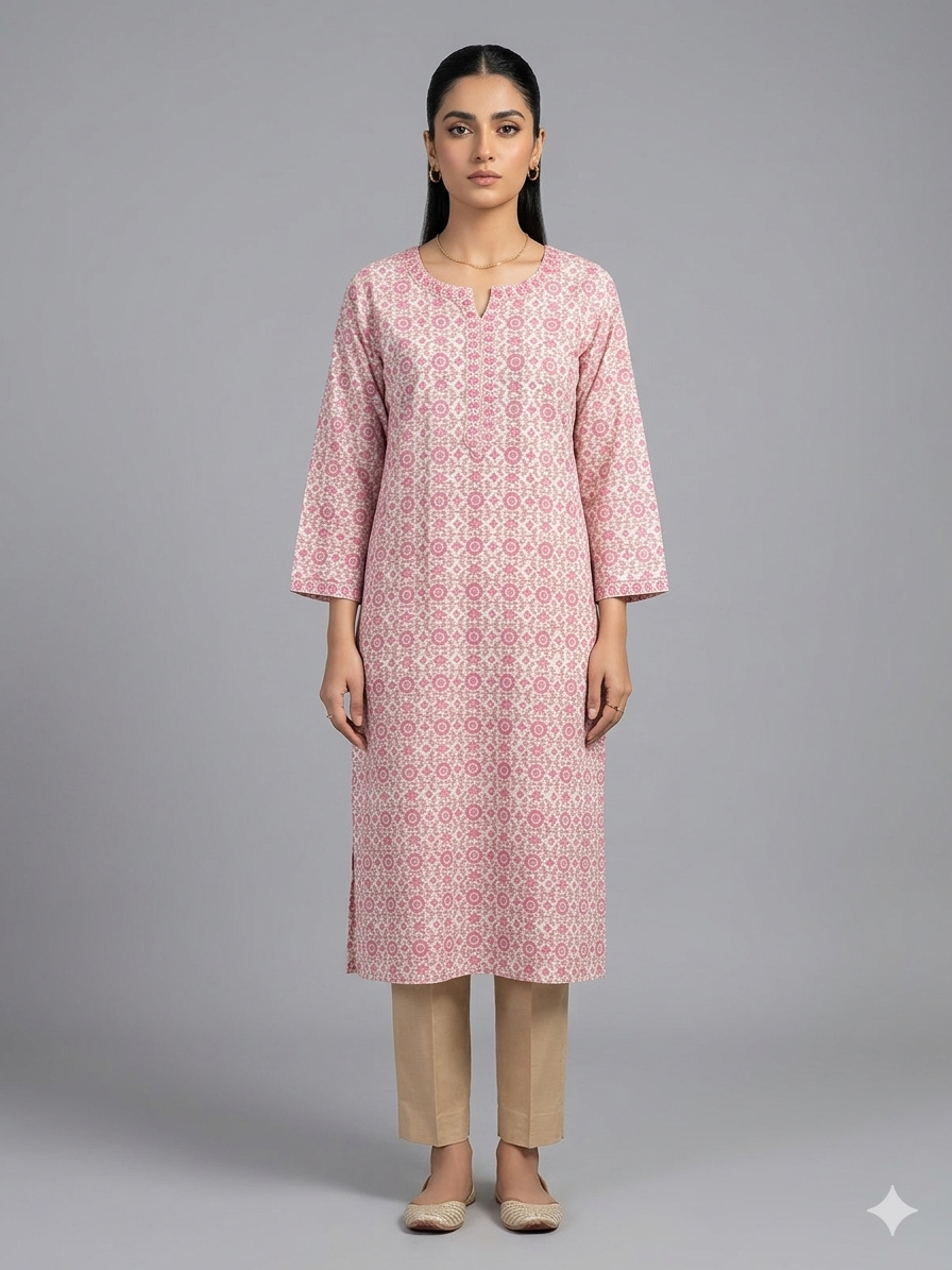 Peach Printed Cotton Kurta