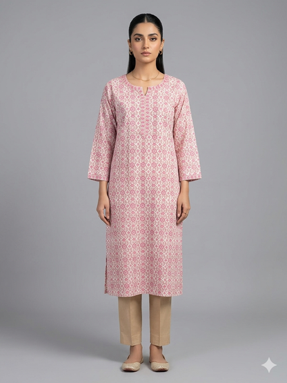 Peach Printed Cotton Kurta