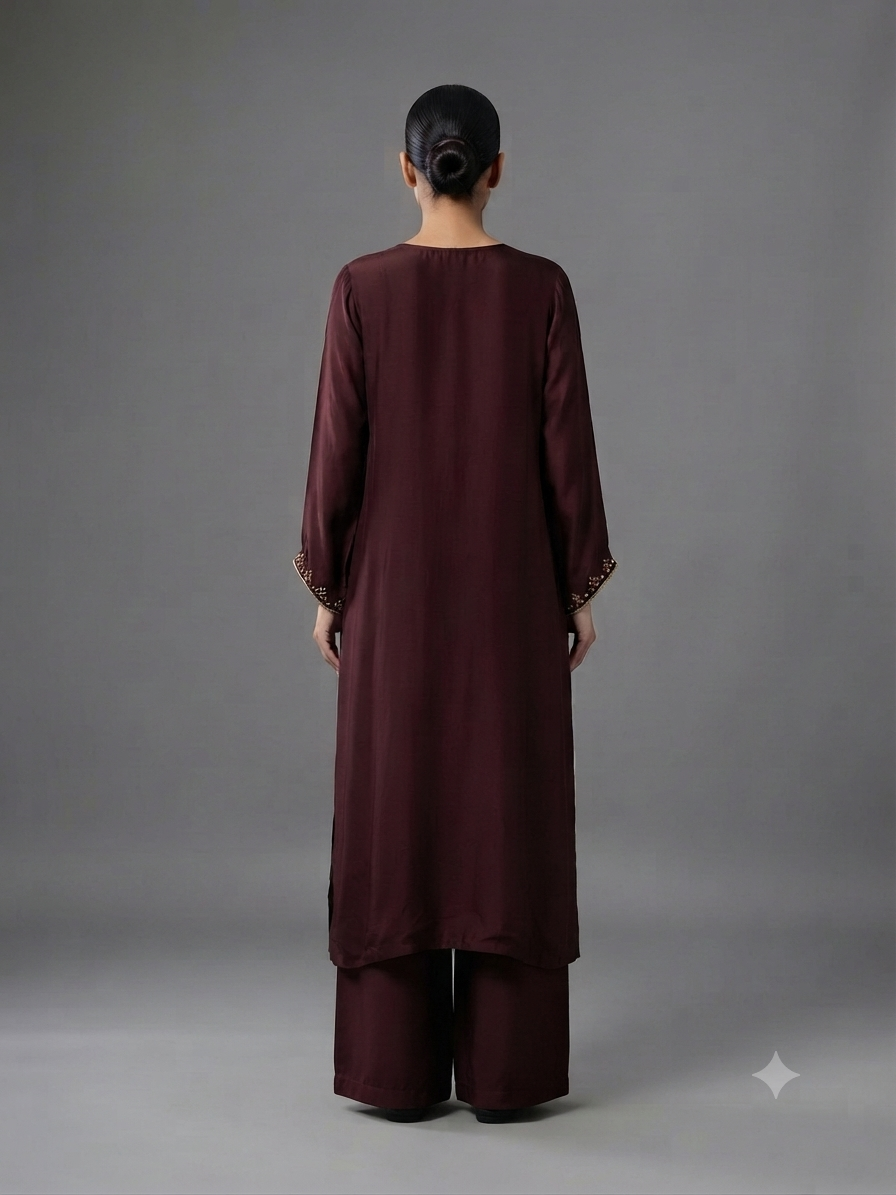 Brown Pure Crepe Cord Set