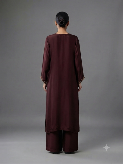 Brown Pure Crepe Cord Set