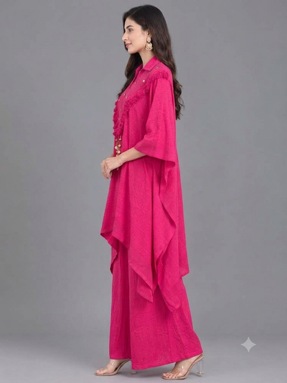 Fuschia Pink Cord Set with Flared Pants