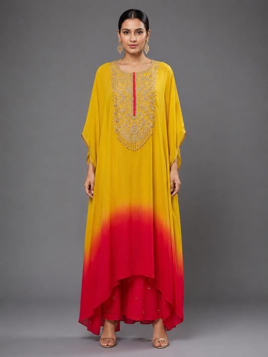 Mustard Yellow Soft Crepe Kaftan &Pant