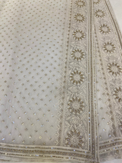White hand embroidered dupatta