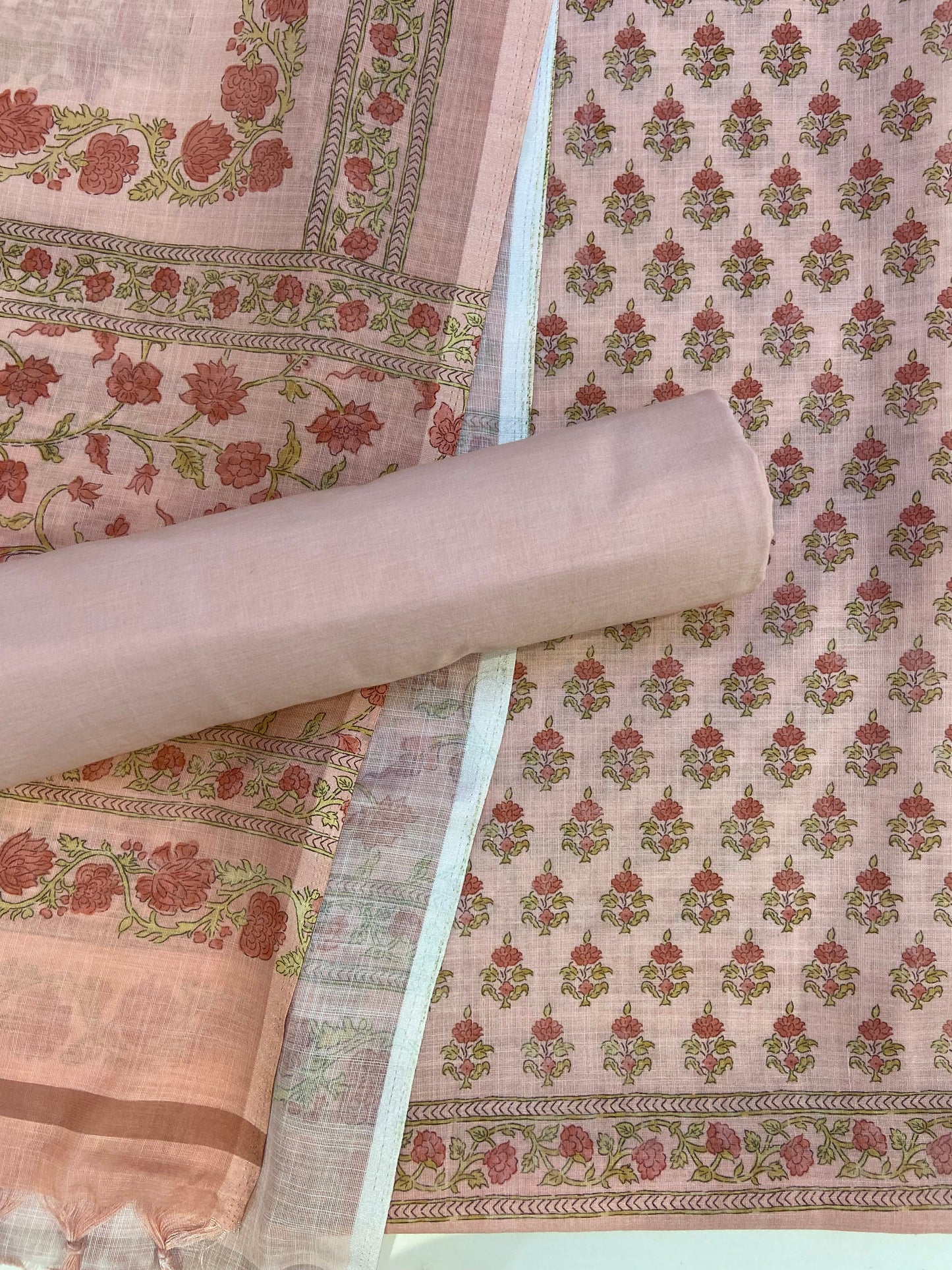 Peach printed cotton Unstitched febric