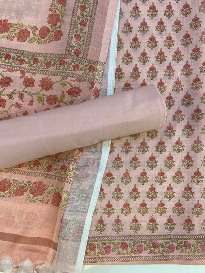 Peach printed cotton Unstitched febric