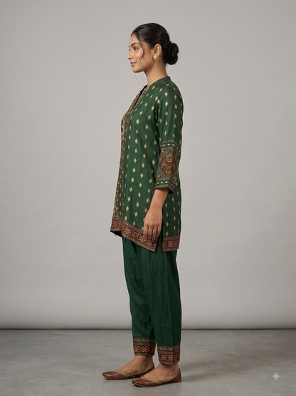 Green Crepe Printed Cord Set