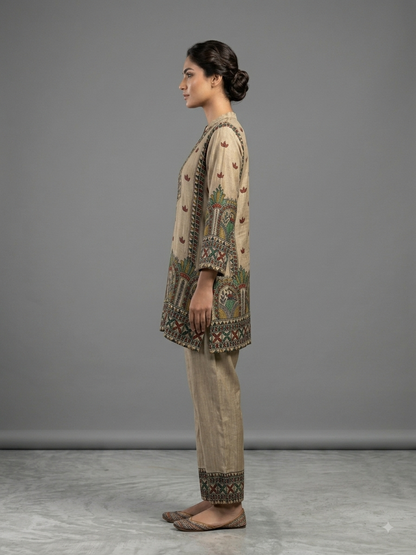 Beige Crepe Printed Cord Set