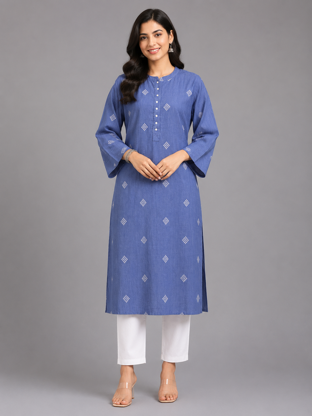 Blue Printed Cotton Kurta