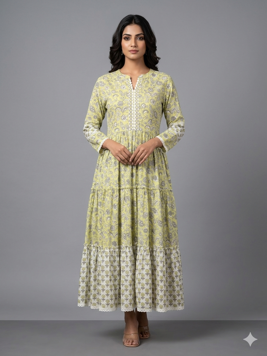 Green printed dress