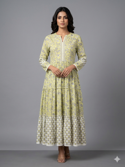Green printed dress