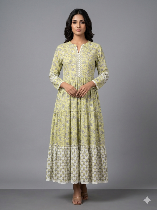 Green printed dress