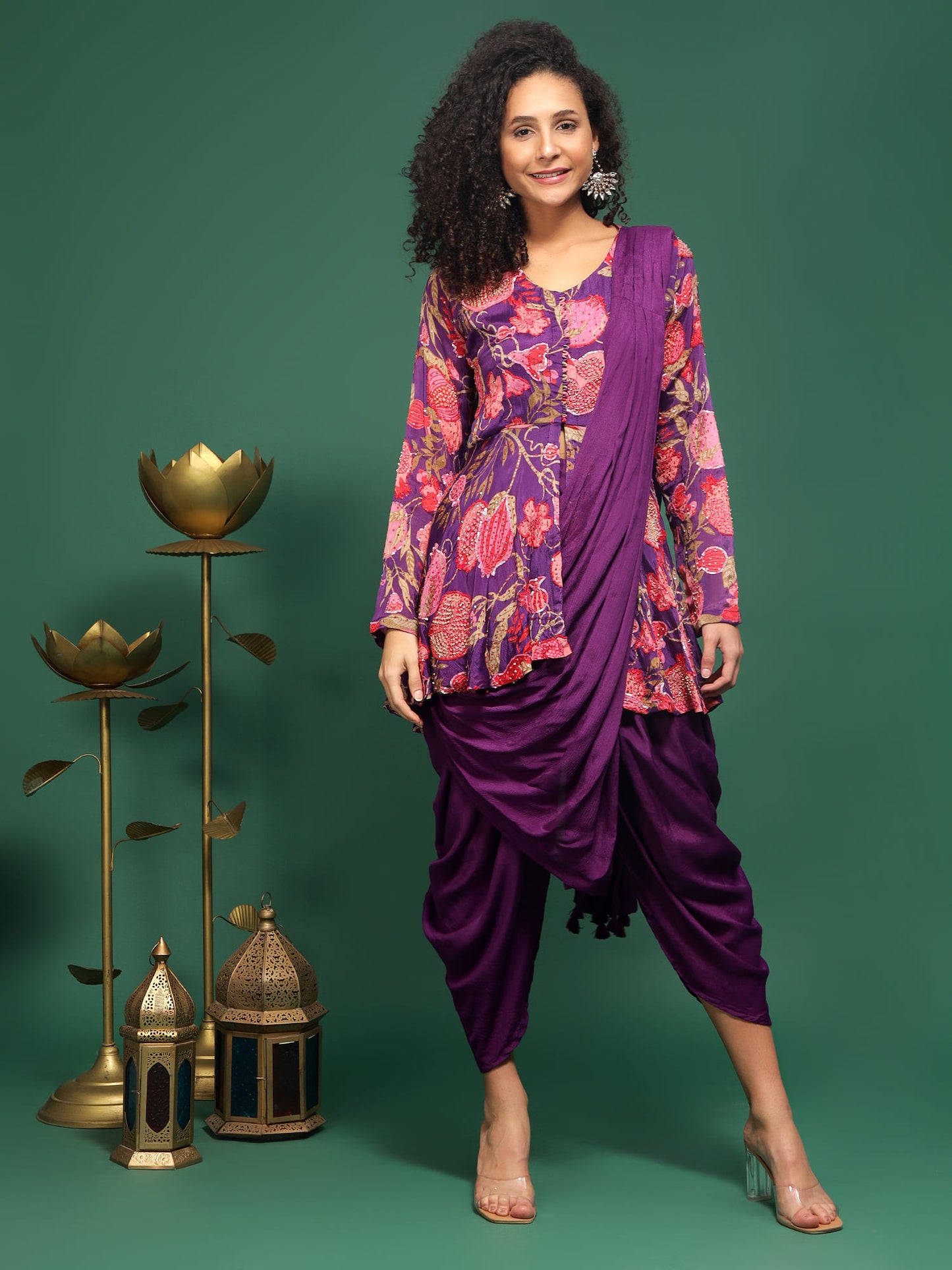 Purple Georgette Dhoti Set