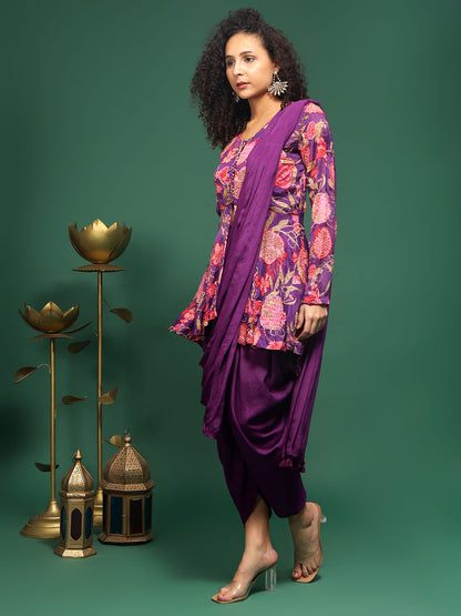 Purple Georgette Dhoti Set