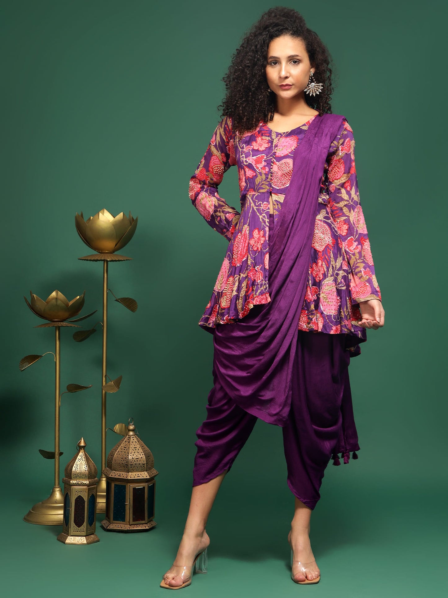 Purple Georgette Dhoti Set