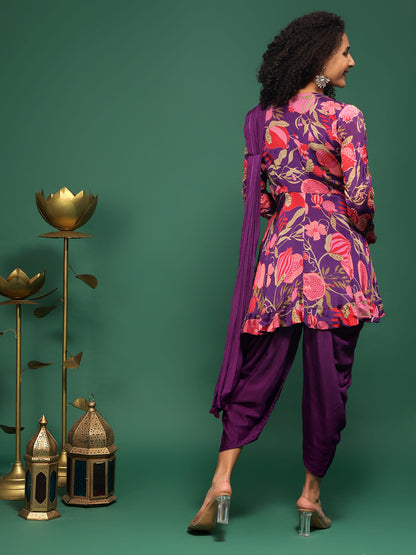 Purple Georgette Dhoti Set